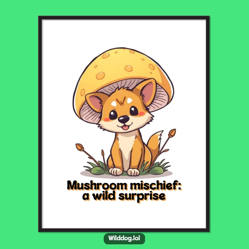 Funny Free Printable Wild Dog Mushroom Wall Art - Mischievous Forest Downloadable Decor