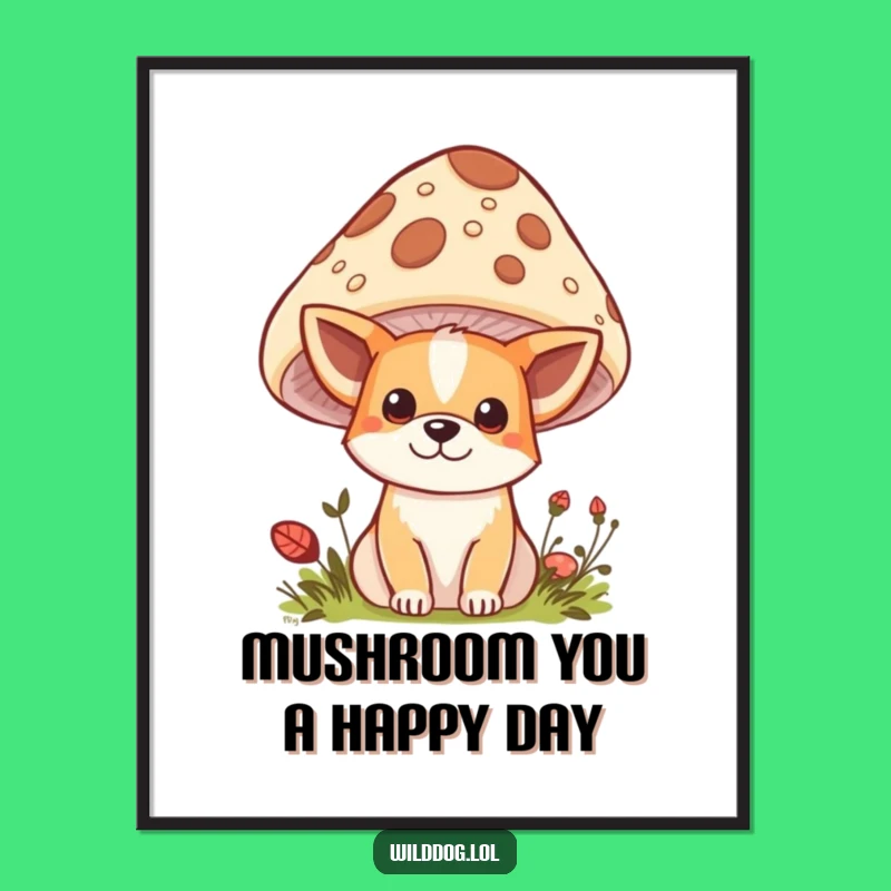 Free Printable Kawaii Dog Mushroom Peek Wall Art: Funny Cute Animal Art Download