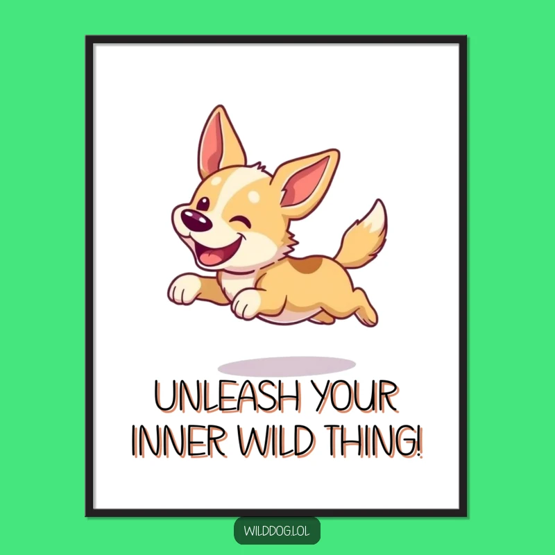 Funny Free Printable Wall Art: Wild Dog Leap Joyful Downloadable Decor!