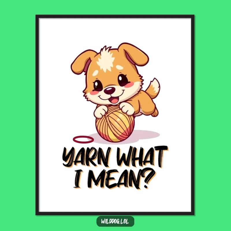 Free Printable Wall Art: Playful Dog Pouncing Yarn - Funny Downloadable Dog Art for Walls!