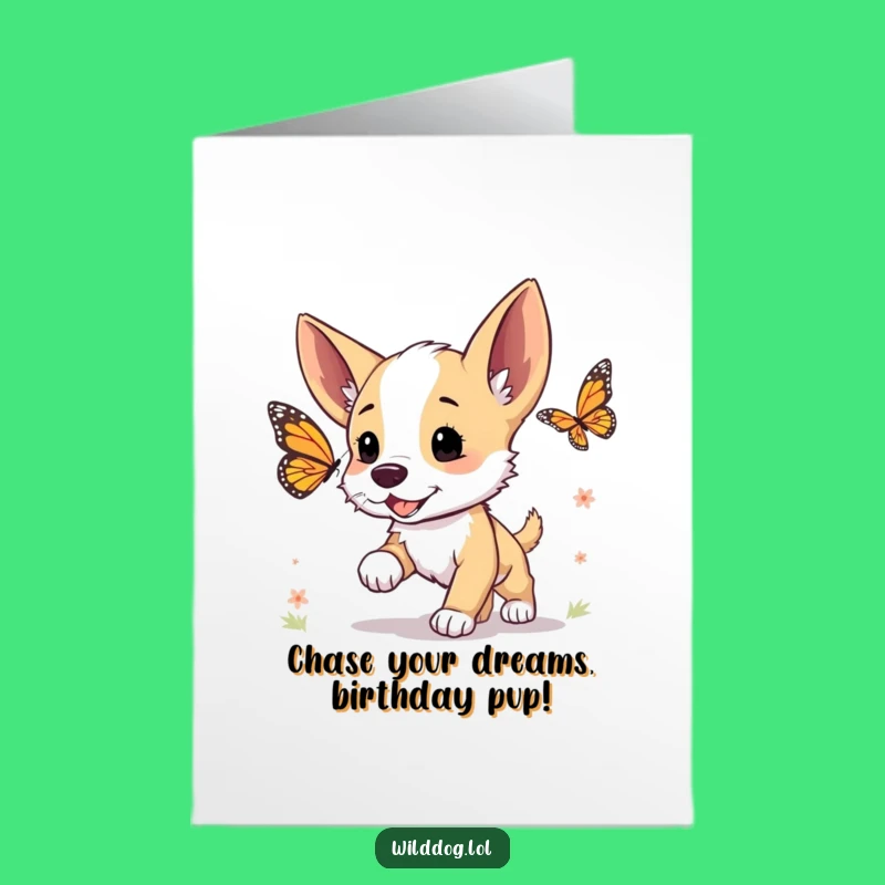 Excited Puppy Birthday Card - Free Printable with Dog Chasing Butterfly Fun