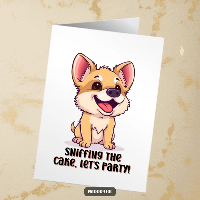 Funny Free Printable Birthday Card: A wild dog eagerly sniffs the air with pure curiosity and delight.