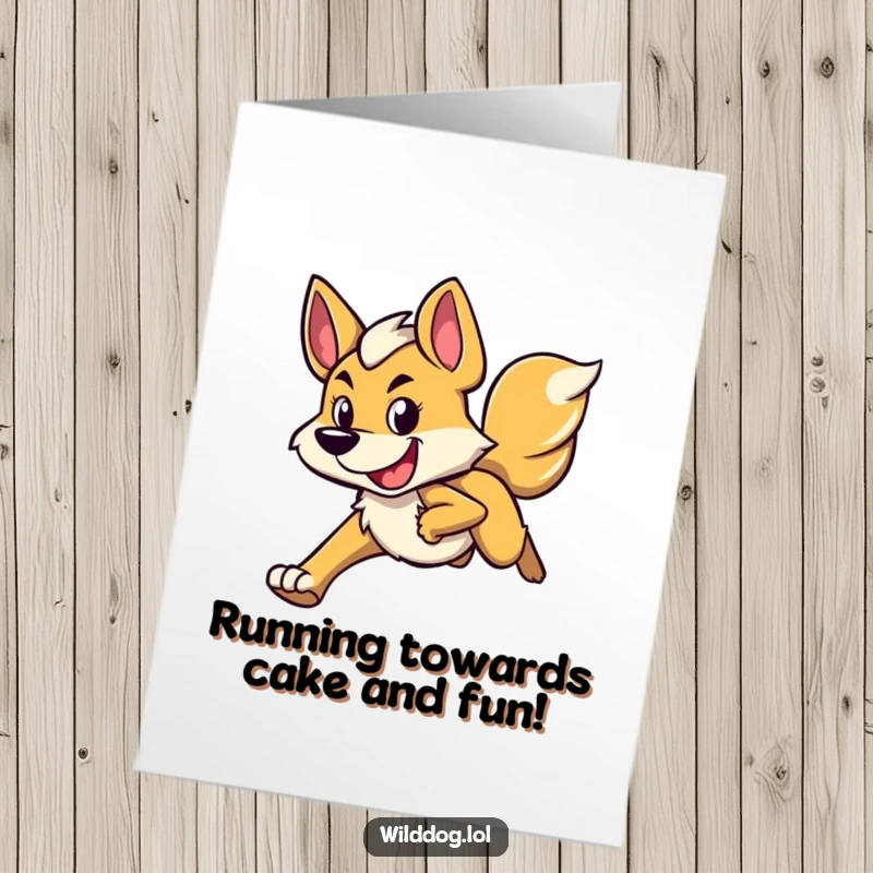 Funny Free Printable Birthday Card: A wild dog running with a determined yet happy expression, celebrating your special day.