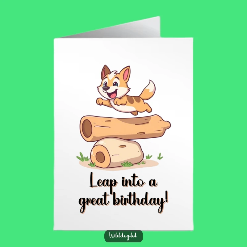 Free Printable Wild Dog Log Leap Birthday Card - Energetic Downloadable Gift