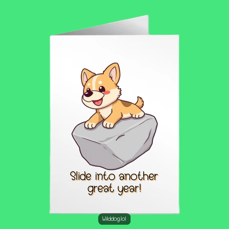 Free Printable Birthday Card: Playful Dog Sliding, Humorous Downloadable Gift Idea