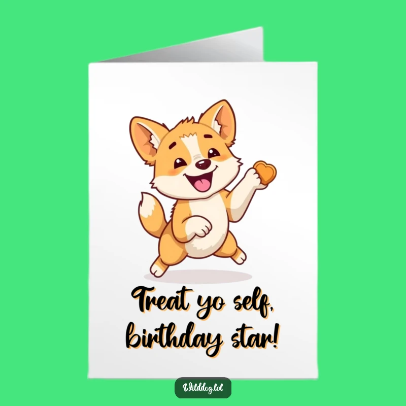 Free Printable Birthday Card: Wild Dog Jumping for Treat, Funny Downloadable Gift