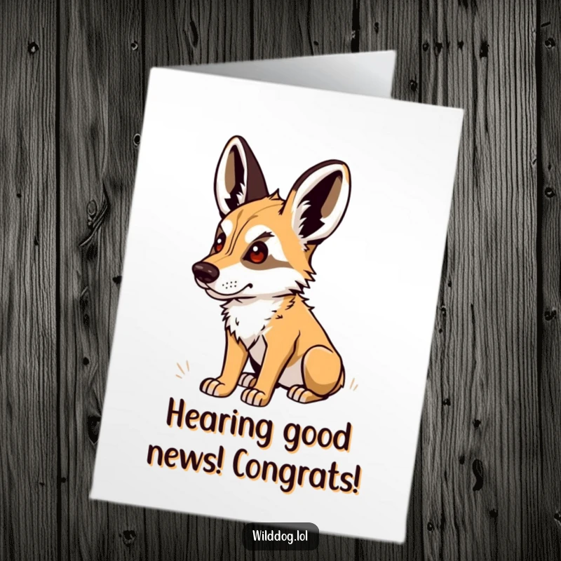 Funny Free Printable Congratulations Card: A curious wild dog listening intently, perfect for a downloadable gift.