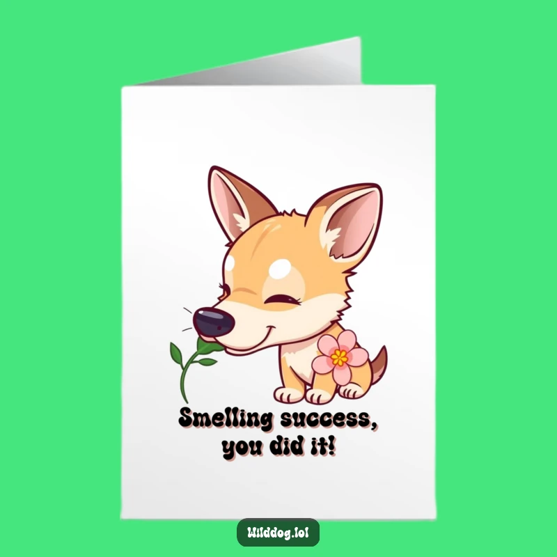 Free Printable Curious Dog Congrats Card: Blooming Success Downloadable Gift