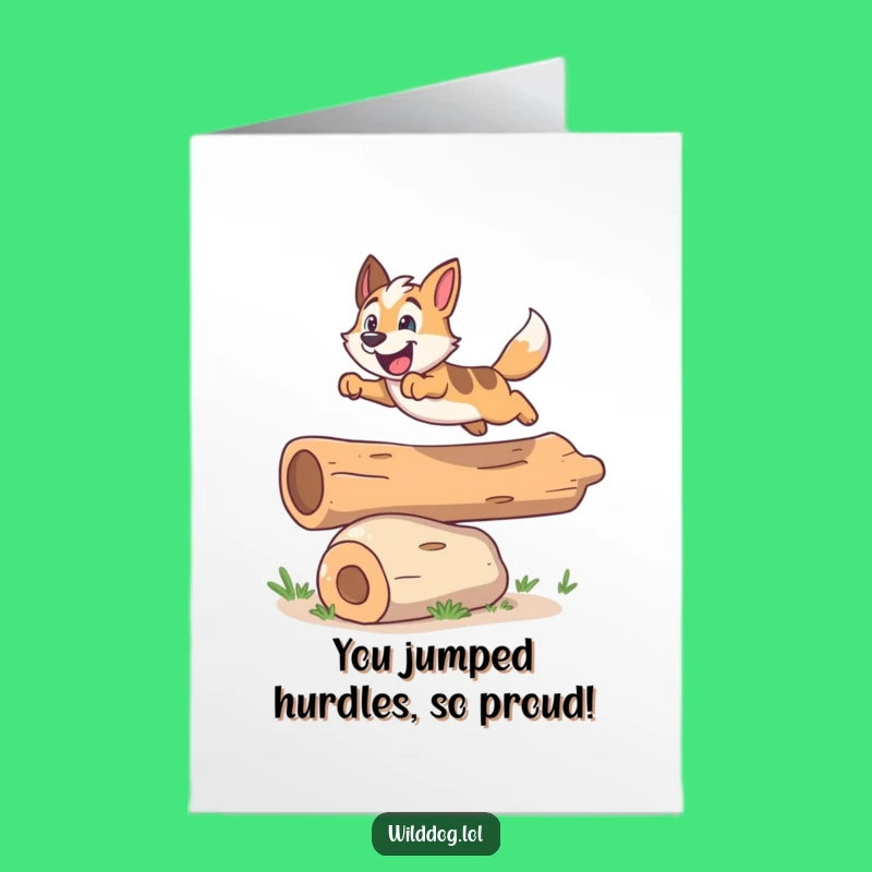 Free Printable Wild Dog Log Leap Congrats Card - Instant Download Exciting Art