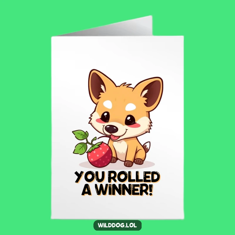 Free Printable Kawaii Dog Congrats Card: Playful Berry Nudge Celebration Downloadable