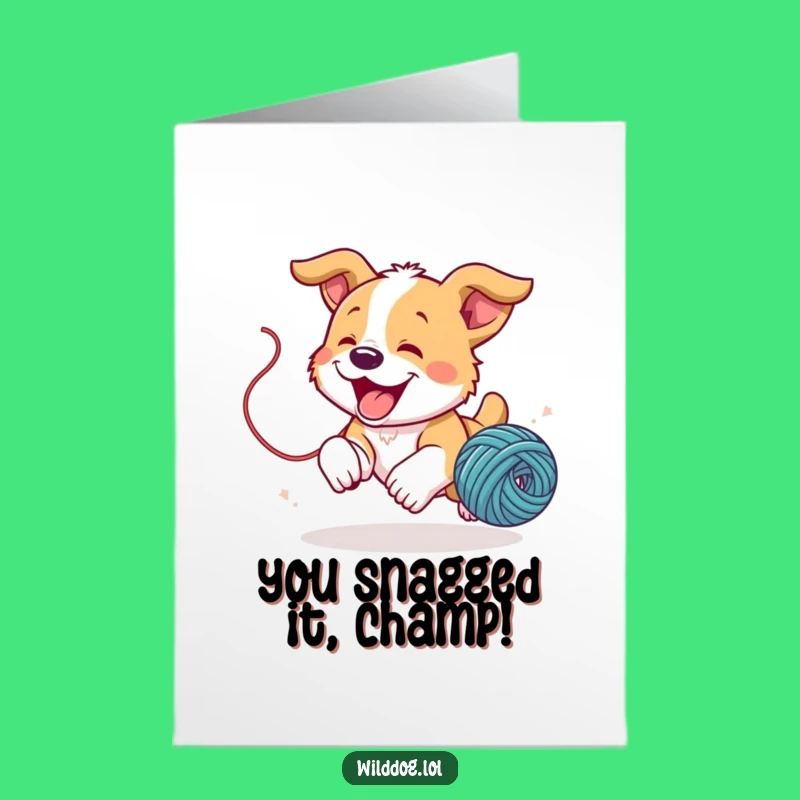 Free Printable Congrats Card: Puppy's Yarn Victory, Playful Downloadable Gift