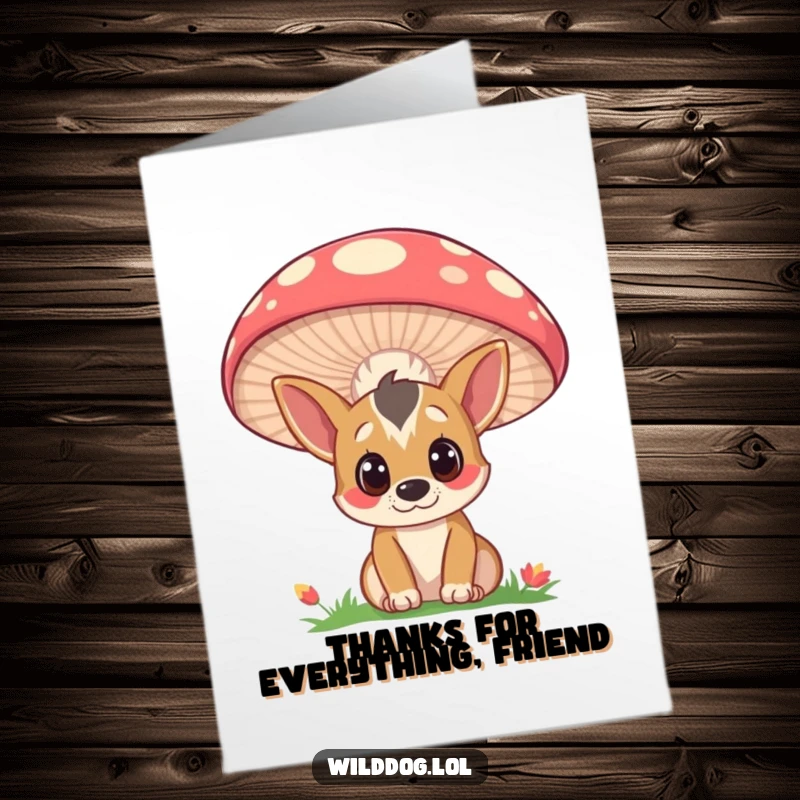 Funny Free Printable Thank You Card: A curious wild dog peeking, ready to express thanks with a hint of playful mischief.