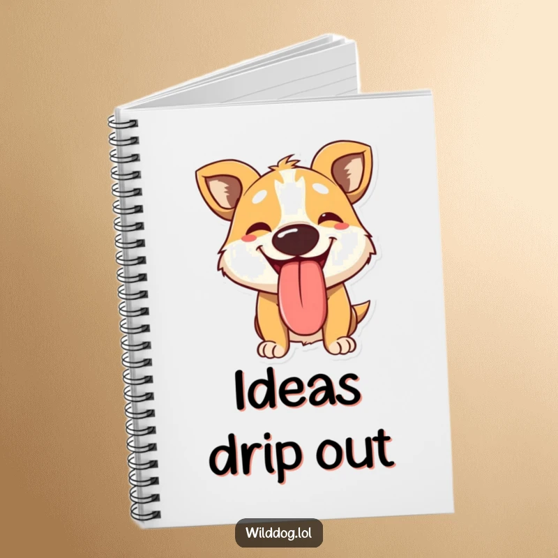 Funny notebook featuring a panting wild dog character with its large, happy tongue out, ready to capture all your brilliant and funny thoughts.