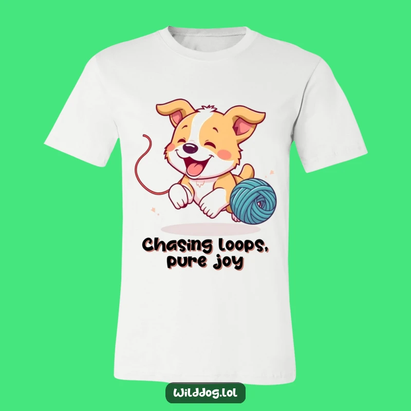 Funny Puppy Yarn T-Shirt: Playful Dog Lover Tee, Cute Chasing Ball