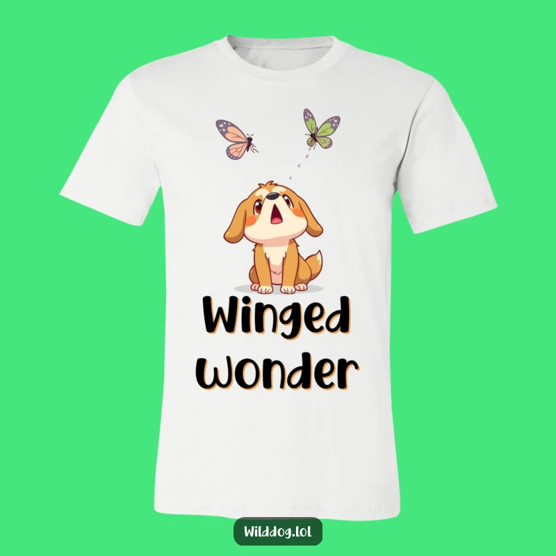 Funny Wild Dog Butterfly T-Shirt: Surprised Wonder, Nature's Joy, Perfect Gift