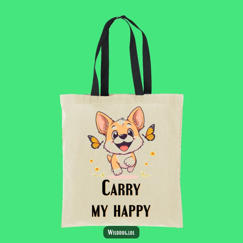 Funny Wild Dog Tote Bag: Joyful Chase Design, Humorous Dog Carry-all