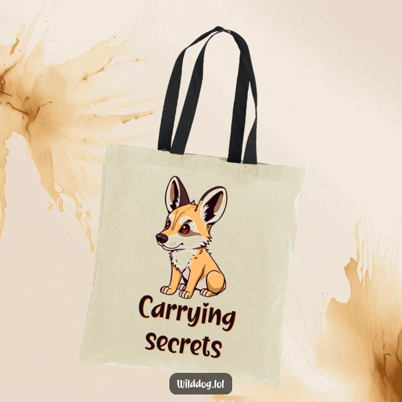 Funny Tote Bag: Wild dog intently listening with perked ears, a humorous and practical accessory for carrying treasures.