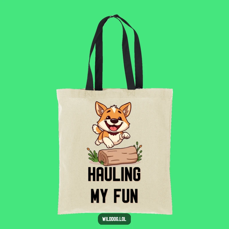 Funny Grinning Dog Leap Tote Bag: Joyful Jumper Carry-All