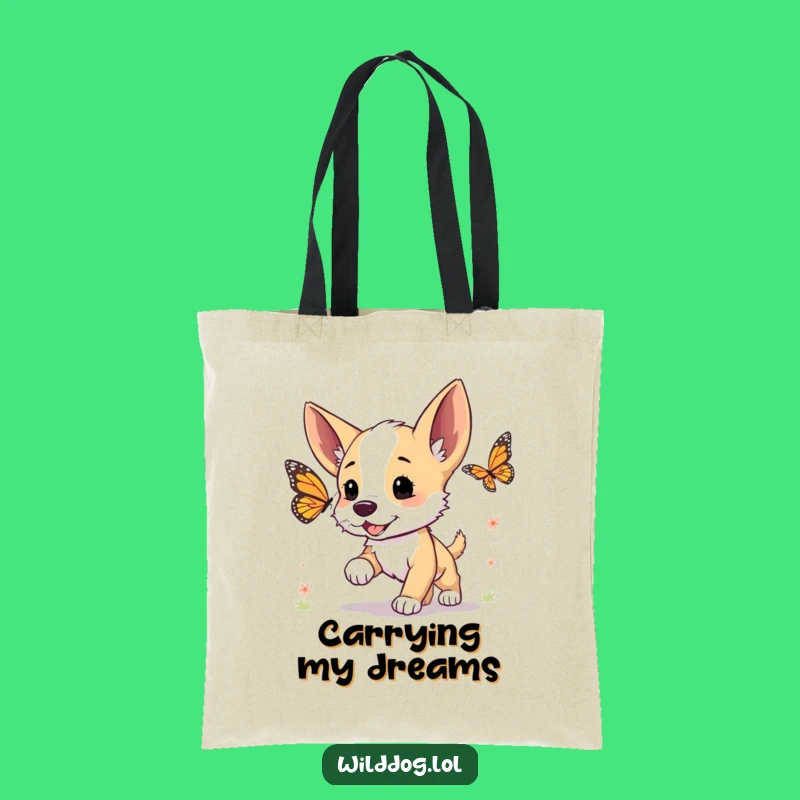 Funny Puppy Butterfly Chase Tote Bag: Carry Your Love for Pups