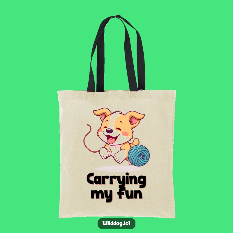 Funny Puppy Yarn Tote Bag: Playful Dog Lover Carryall, Cute Yarn Chase